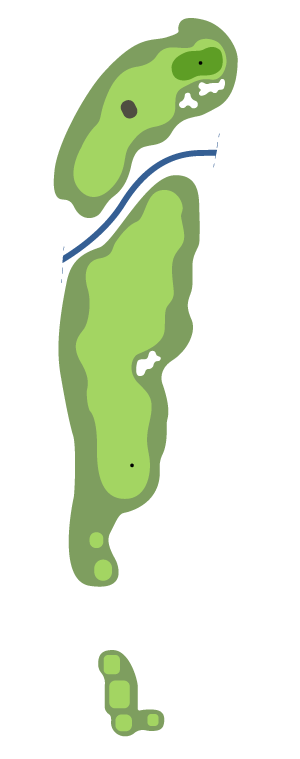 The fifth way is split in the middle by a water way with multiple sand banks located next to the putting green.
