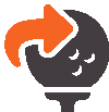 icon featuring a gray golf ball with right arrow layerd on top